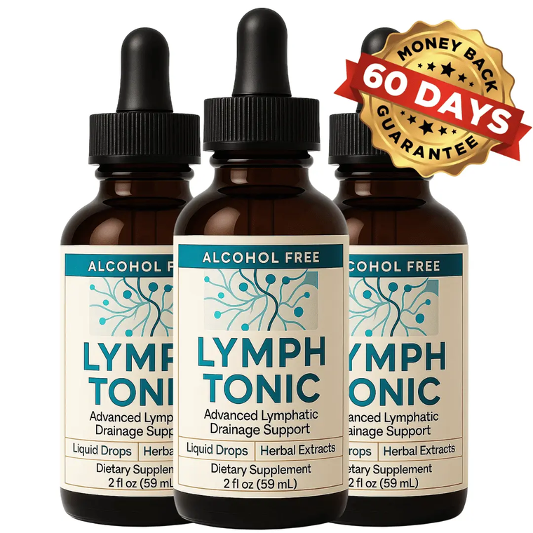 Three bottles of Lymph Tonic alcohol-free liquid herbal drops for lymphatic support