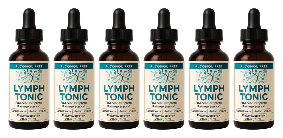 Six bottles of Lymph Tonic alcohol-free liquid herbal supplement — 6-bottle best value package